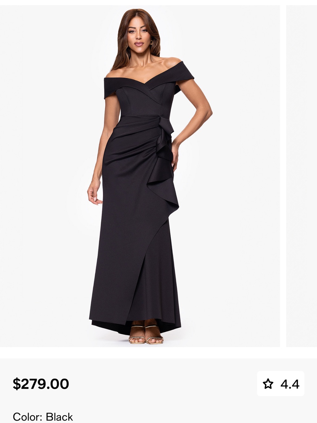 Xscape Off-Shoulder Black Ruffled Gown